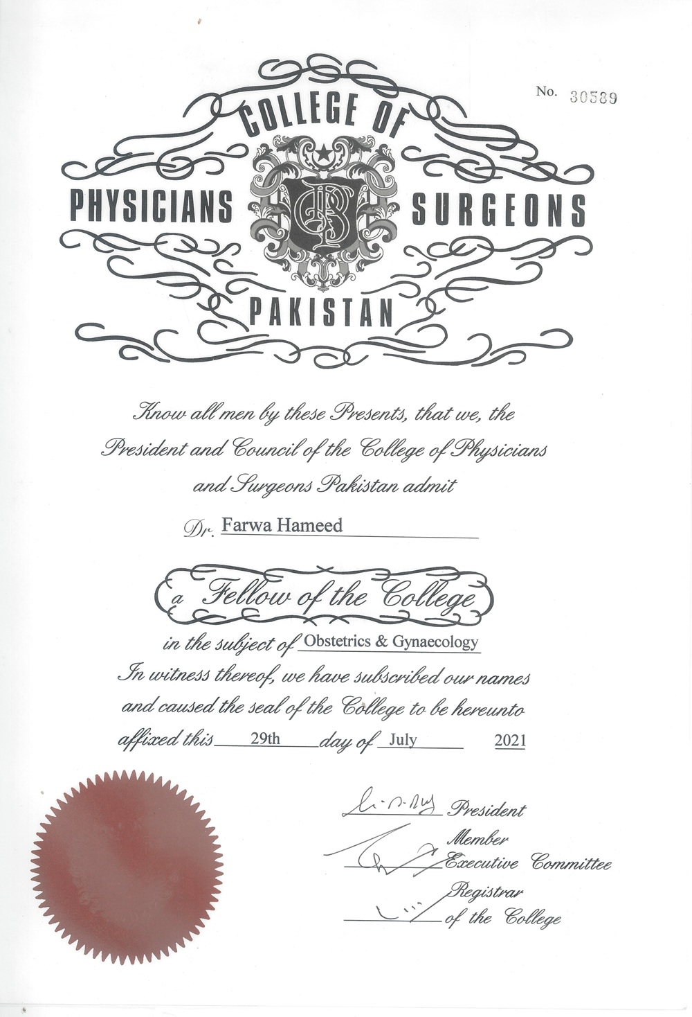 FCPS Certificate - Additional Medical Training and Certification