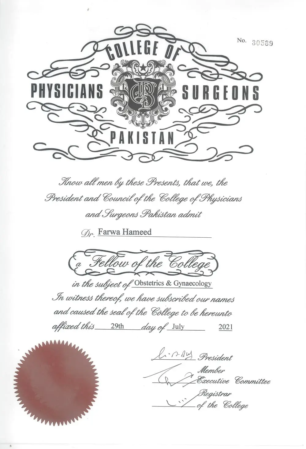 FCPS Certificate - Additional Medical Training and Certification
